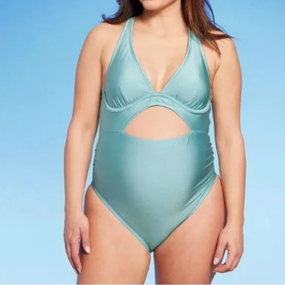 ISABEL MATERNITY Blue Cut Out One Piece Swim Suit